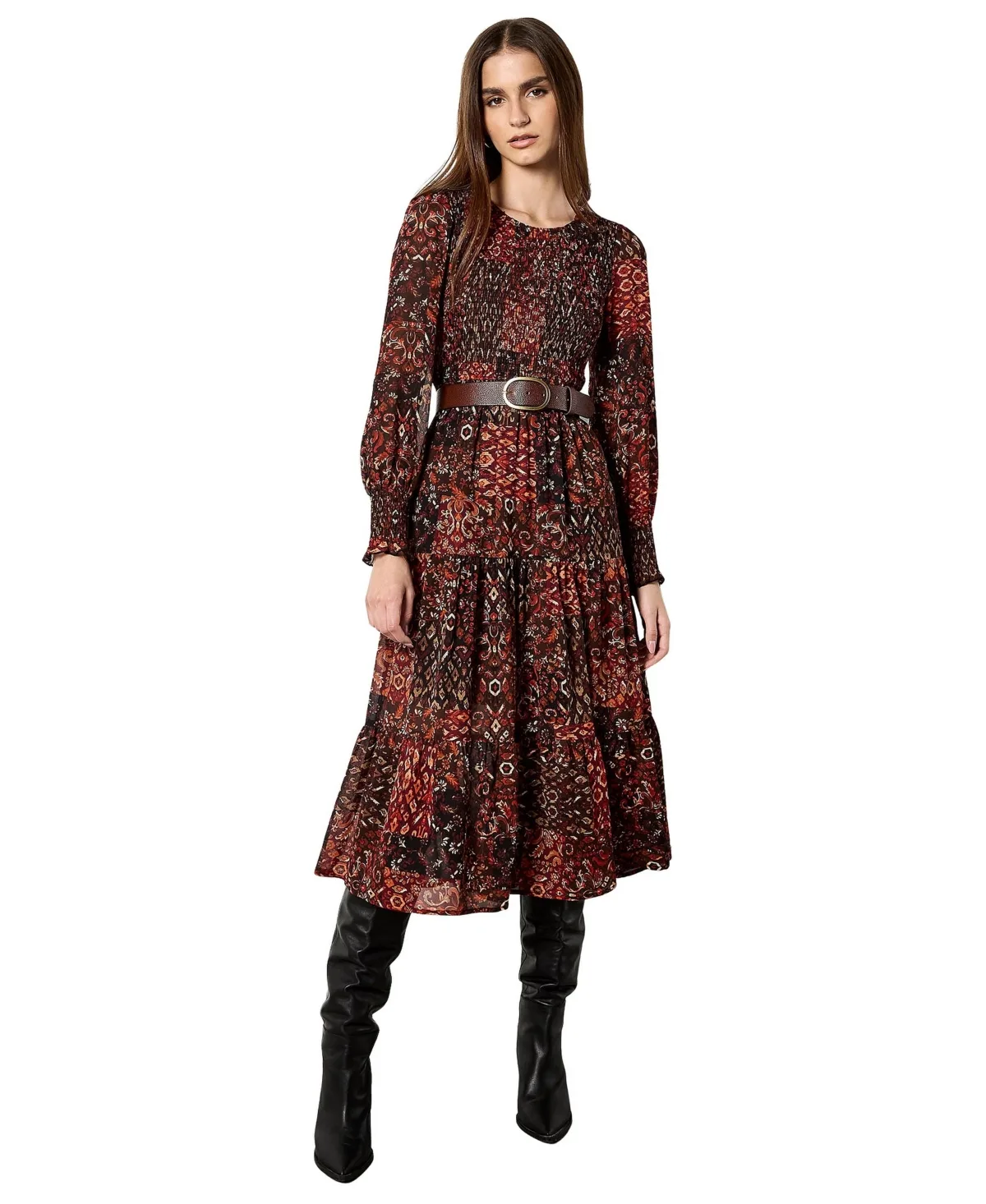 Folk Ikat Smocked Midi Dress by Apricot