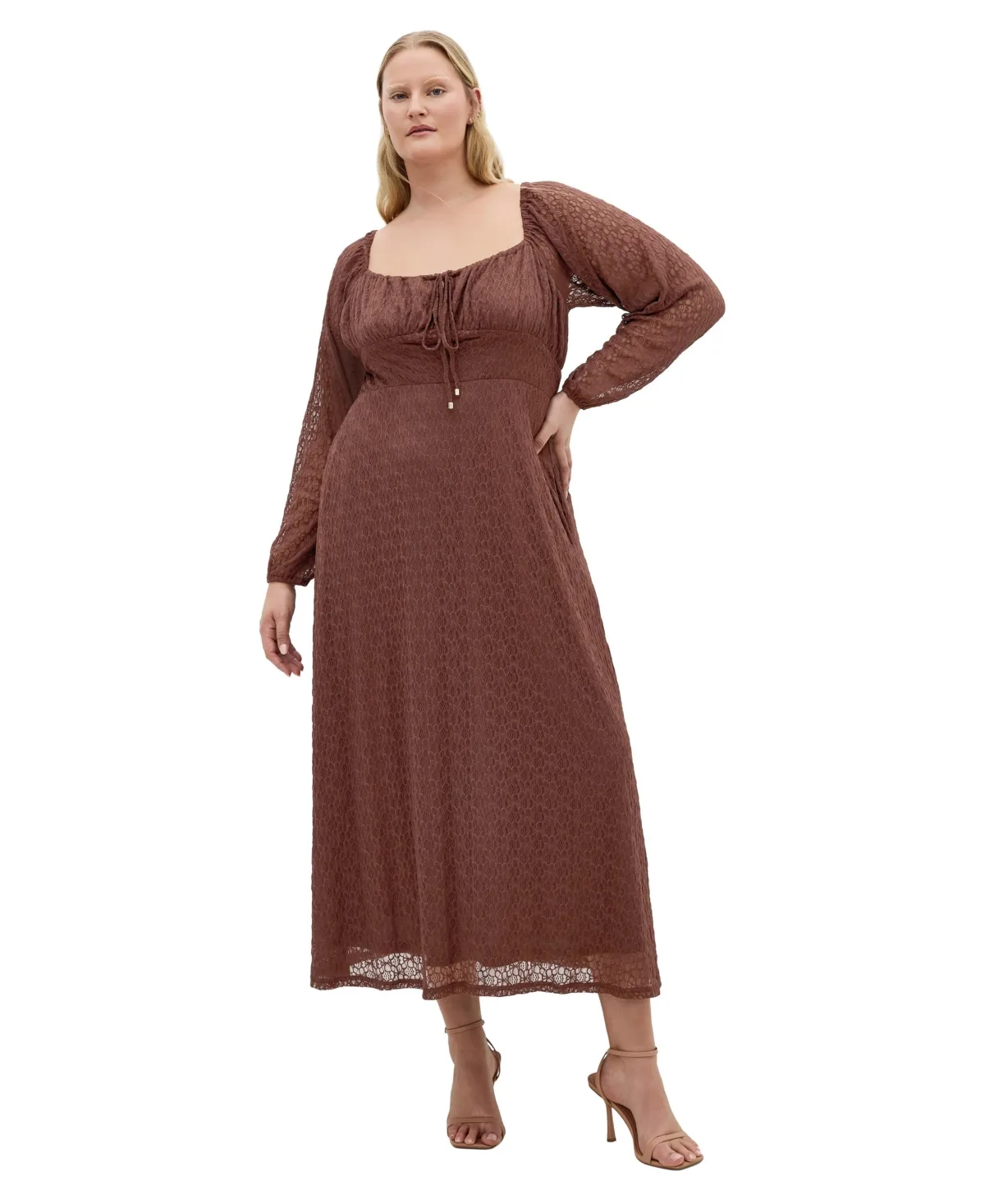 Lani Lace Empire Waist Long-Sleeve Midi Dress by City Chic