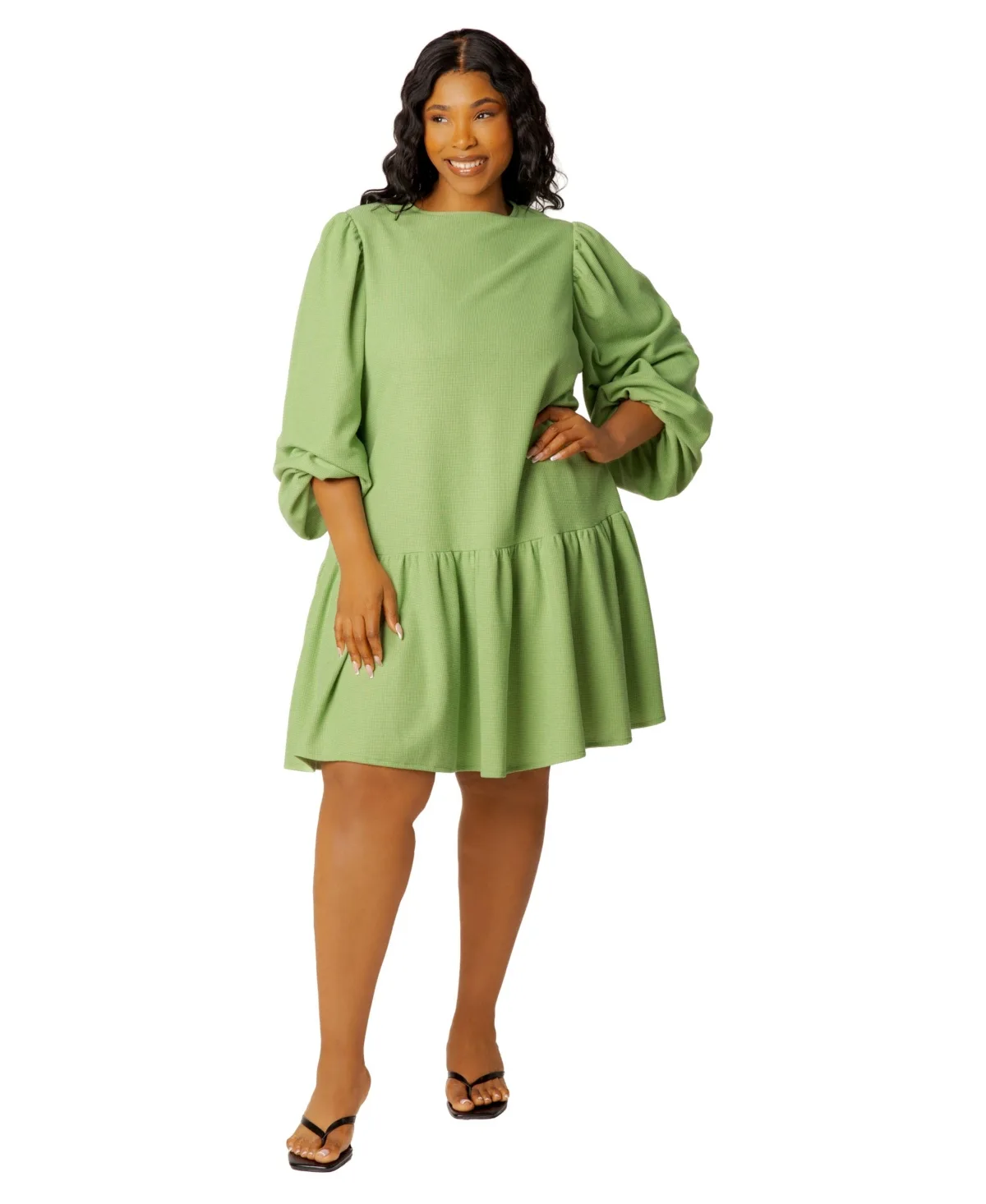 Long-Sleeve Puff-Sleeve Open-Back Dress by Buxom Couture