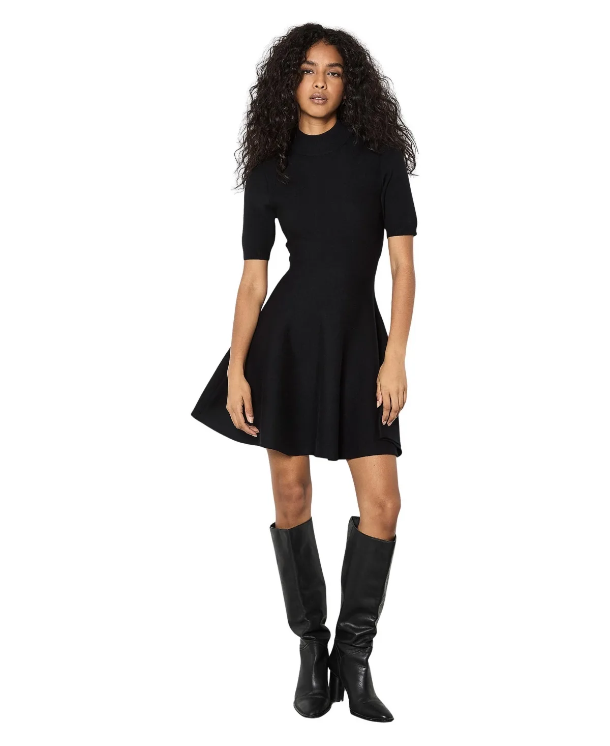 Fit-and-Flare Mini Ribbed-Knit Dress by Apricot