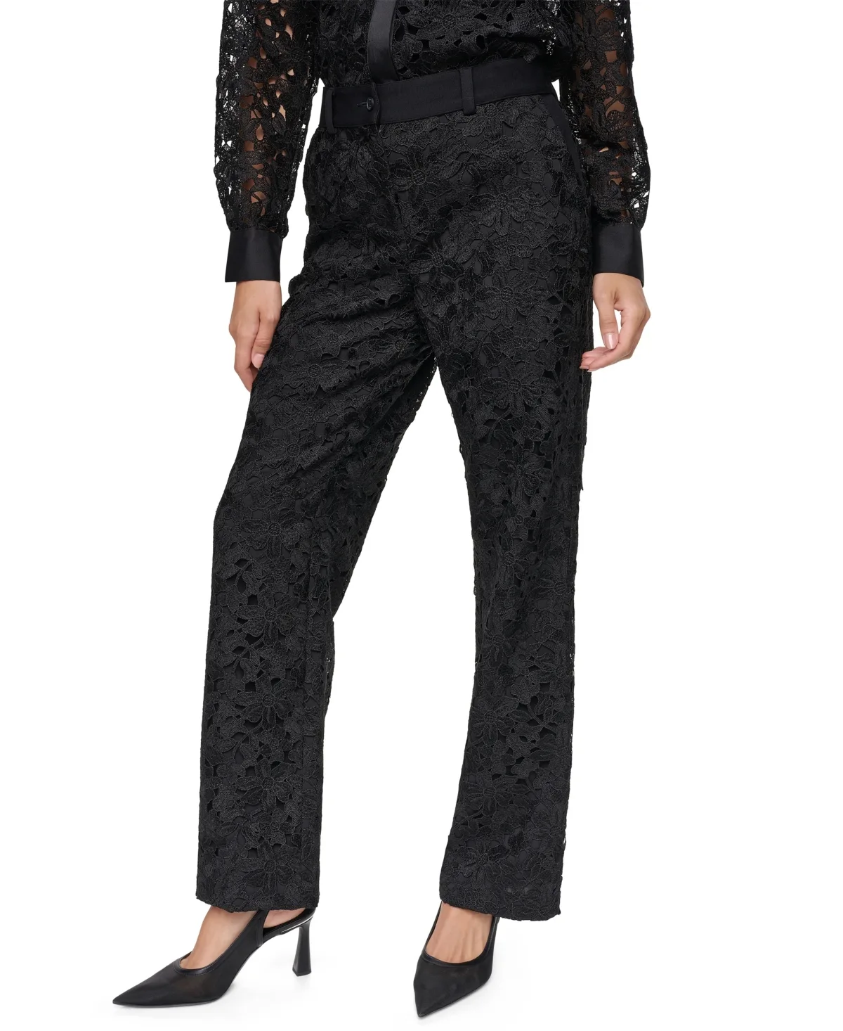 Floral Lace Straight-Leg Pants by DKNY