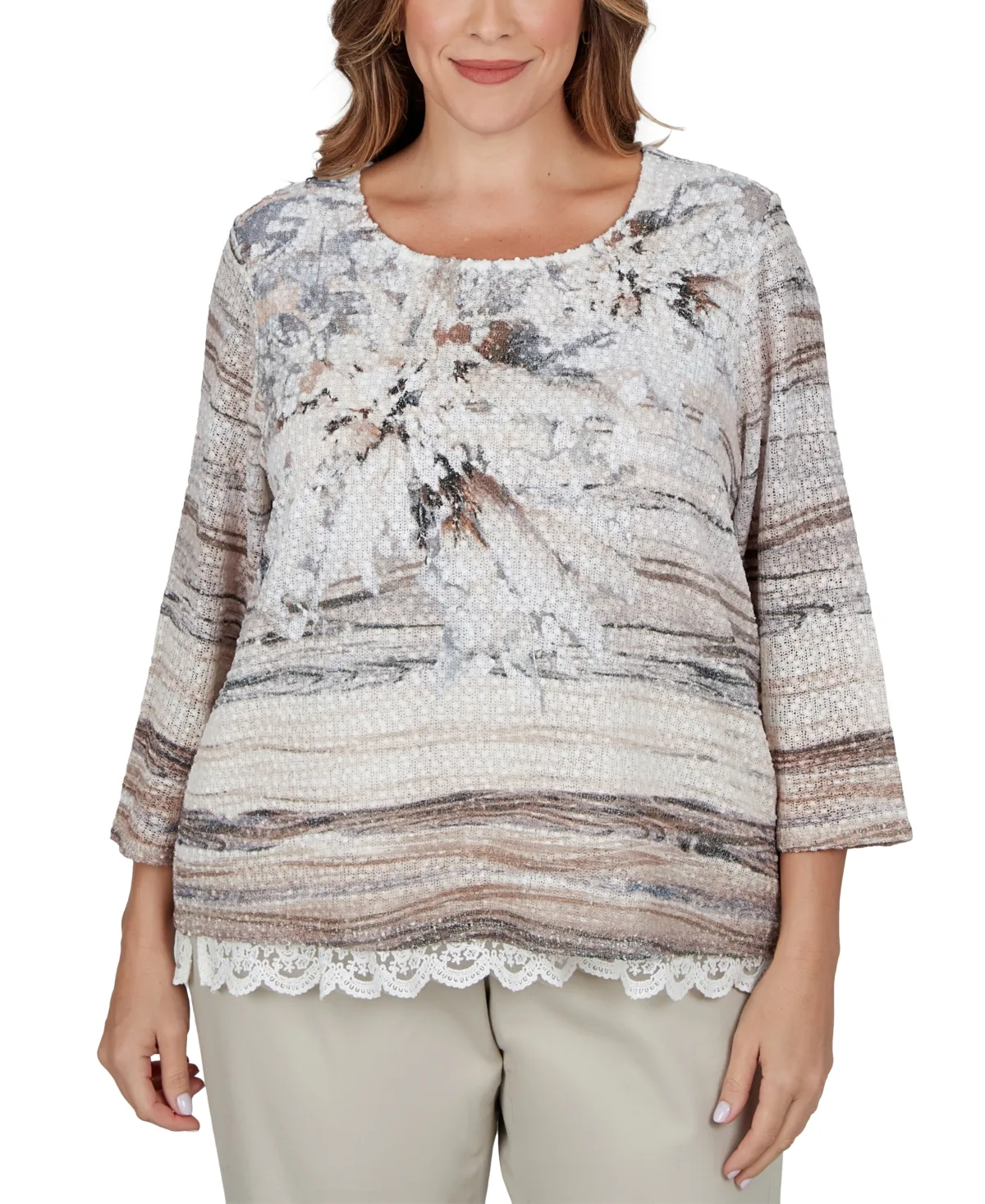 Lace Scoop Neck 3/4-Sleeve Top by Alfred Dunner