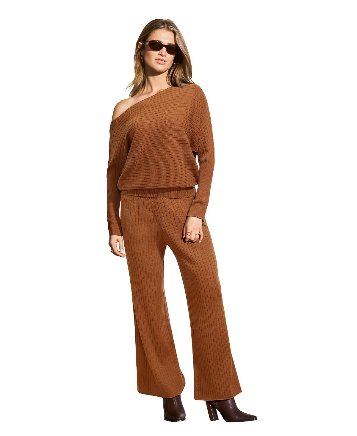 Off Shoulder Ribbed Knit Matching Set by Cupshe