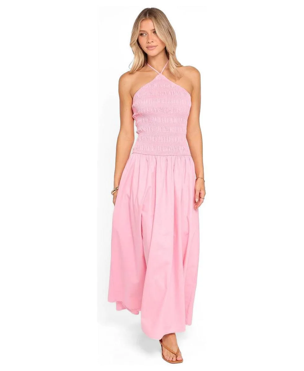 Aradia Halter Sleeveless Shirred Maxi Dress by Petal and Pup
