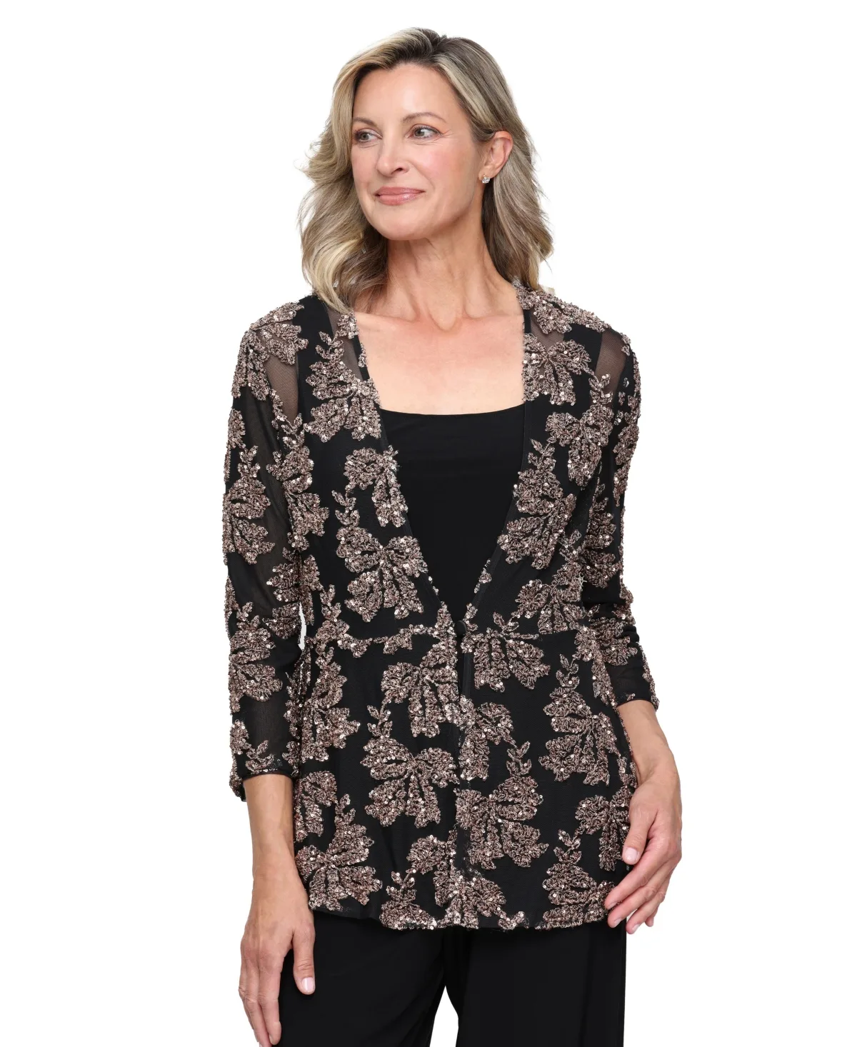 3/4-Sleeve Sequin Floral Tank and Jacket, 2-Piece Set by Alex Evenings