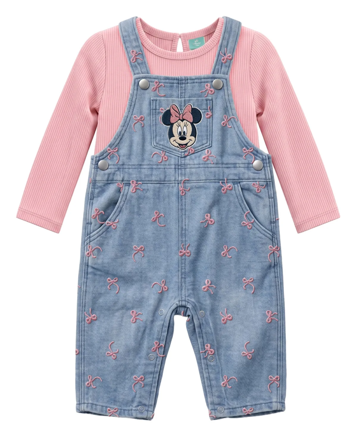 Ribbed Top and Minnie Mouse Embroidered Denim Overall, 2-Piece Set by Disney