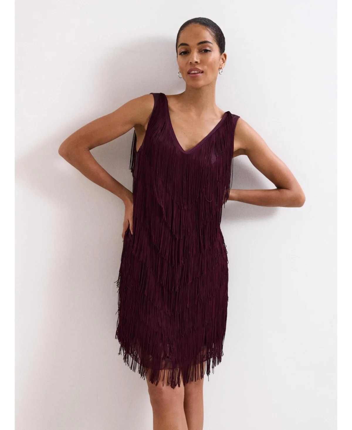 Meryl Fringe V-Neck Sleeveless Dress by Phase Eight