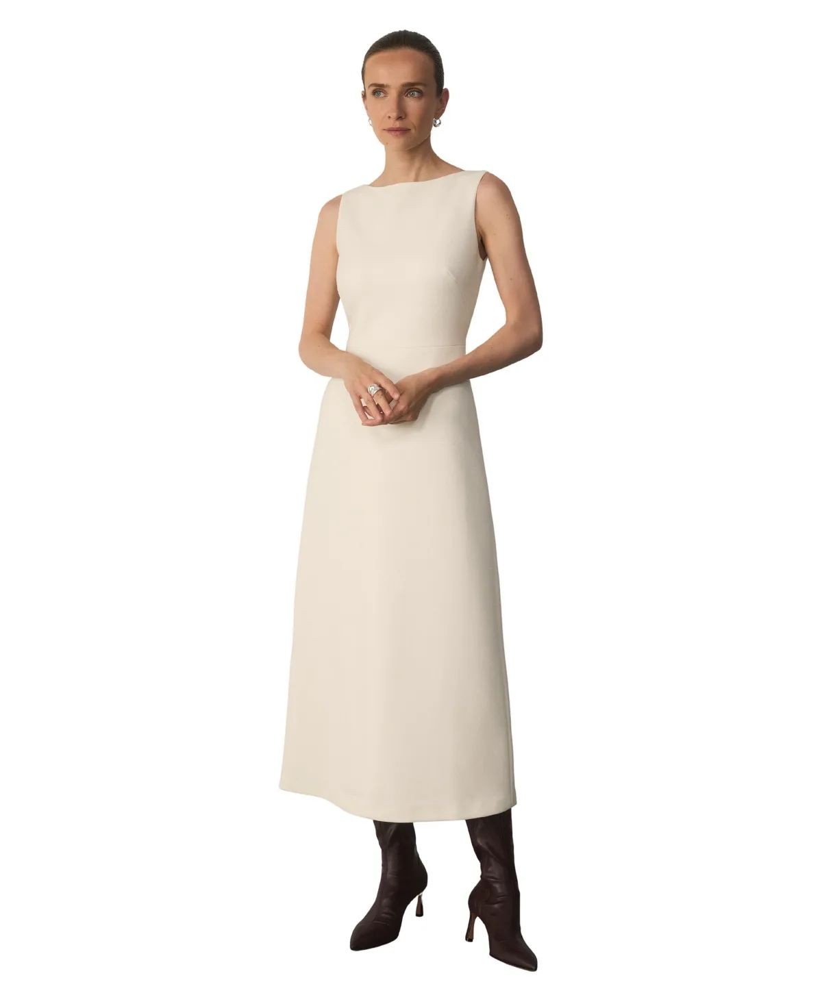 Rossano High-Neck Short-Sleeve Midi Dress by The Fold