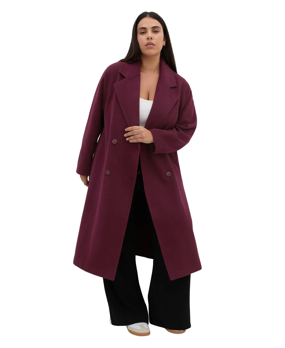 Anita Longline Double-Breasted Coat by City Chic