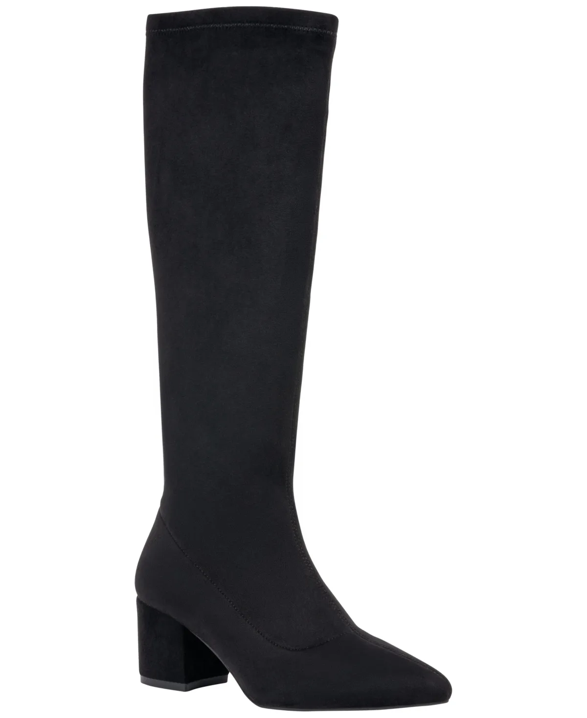 Riggs Block-Heel Pointed-Toe Faux Suede Knee High Boots by Gc Shoes