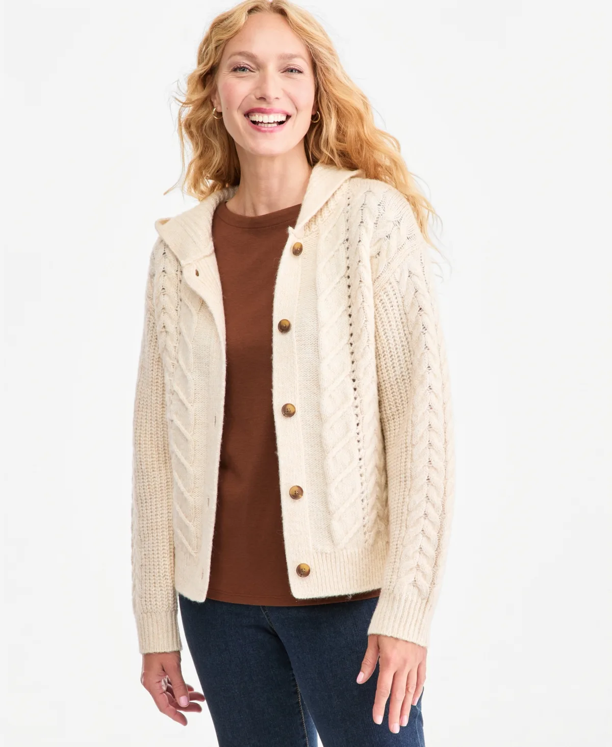 Shine Cable-Knit Hooded Cardigan by Style & Co