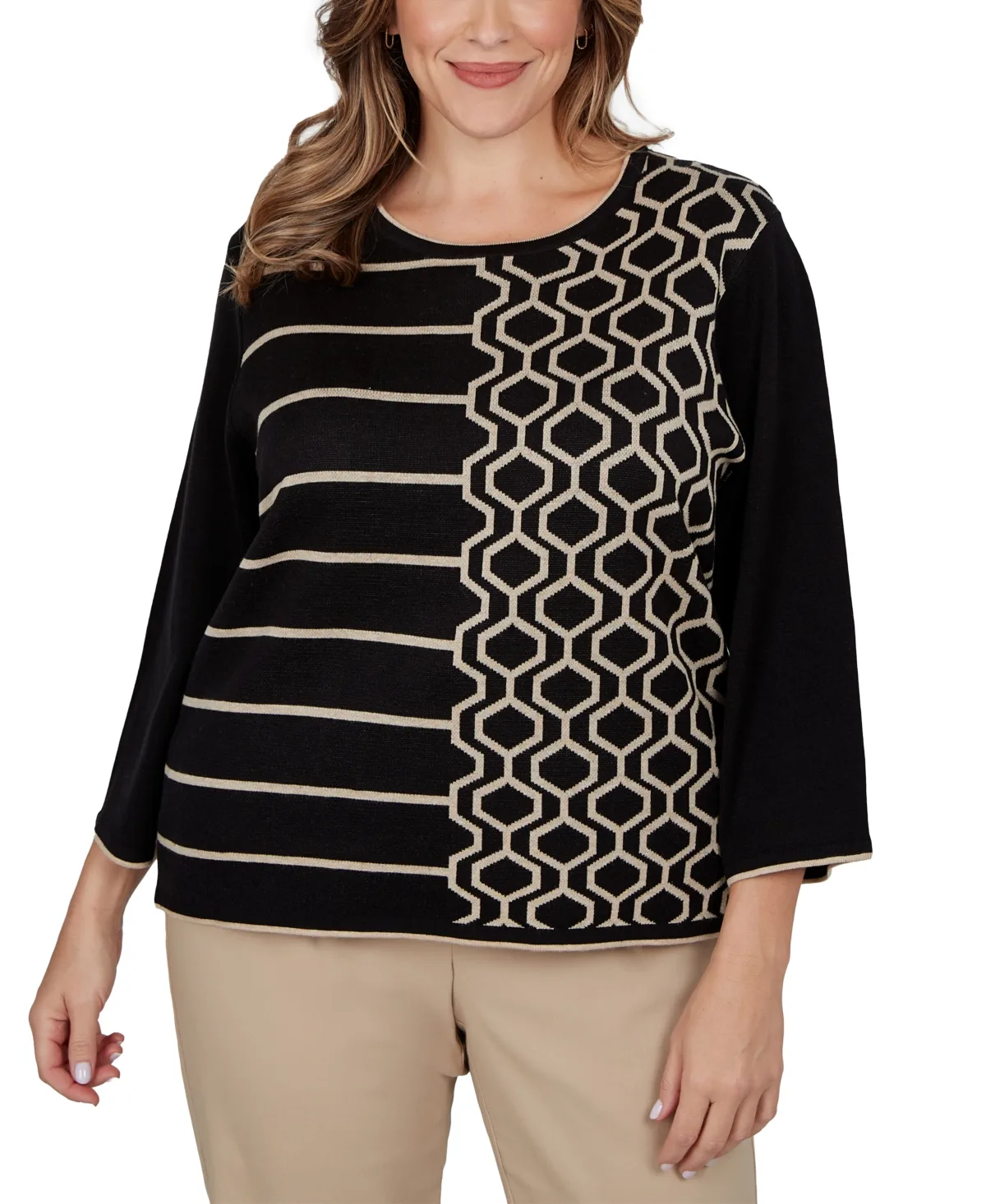 Crewneck 3/4-Sleeve Pullover by Alfred Dunner