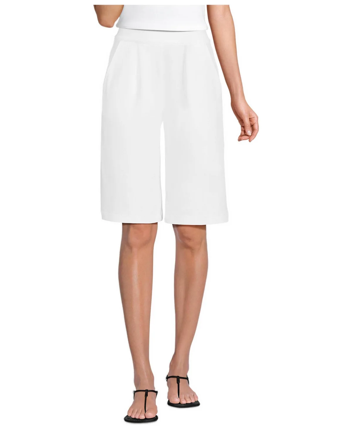 Sport Knit High Rise Pleated 12" Bermuda Shorts by Lands' End