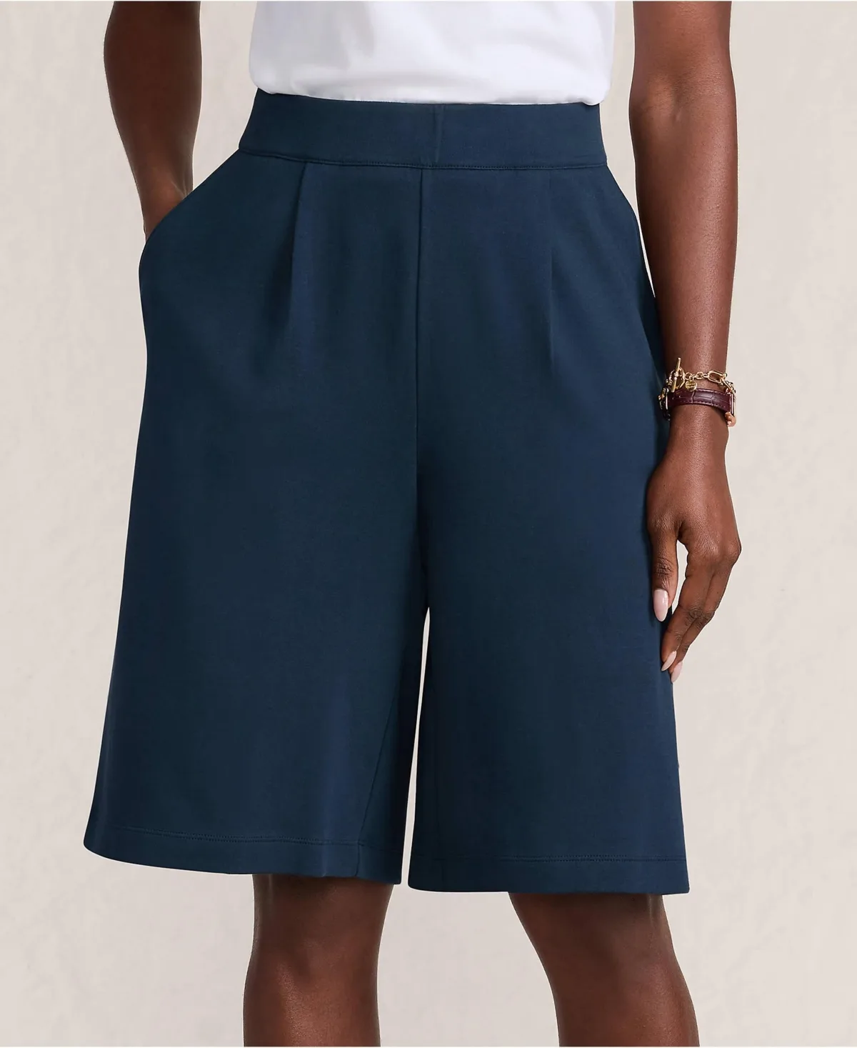 Sport Knit High Rise Pleated 12" Bermuda Shorts by Lands' End