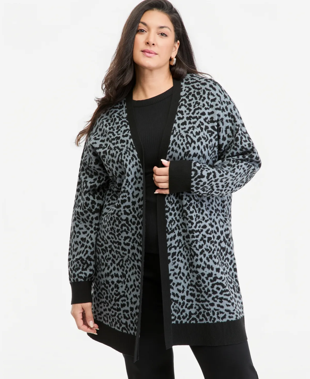 Jacq Completer Leopard-Print Open-Front Long-Sleeve Cardigan