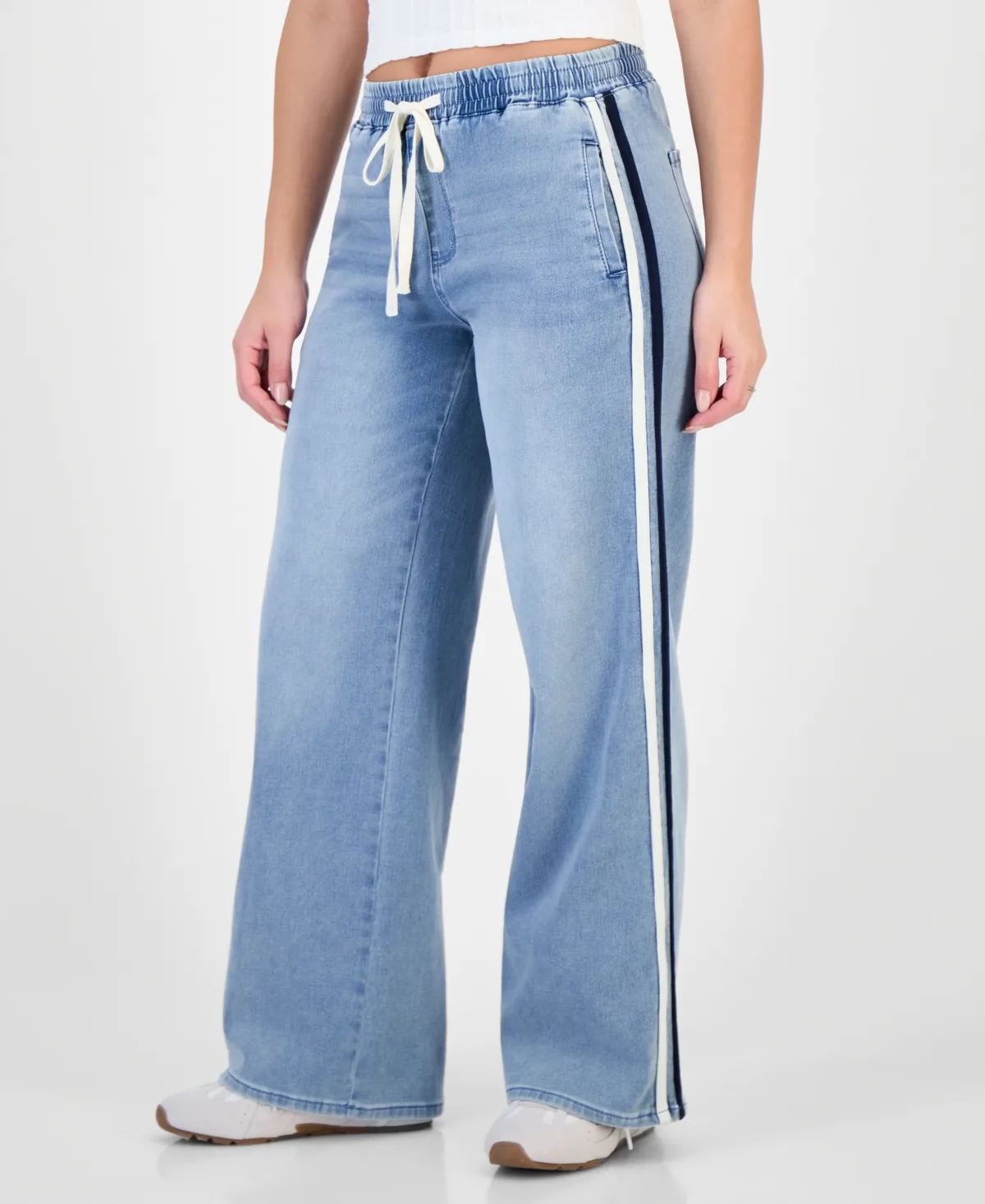 Mid-Rise Wide-Leg Knit Denim Jeans with Side-Stripe by Project Indigo