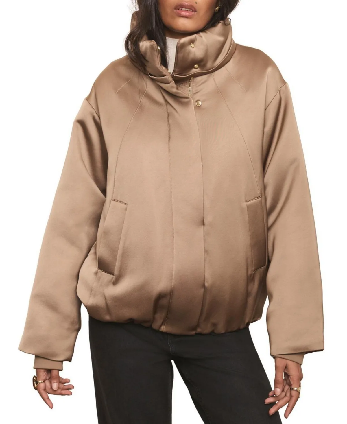 Satin Funnel Neck Bomber Jacket