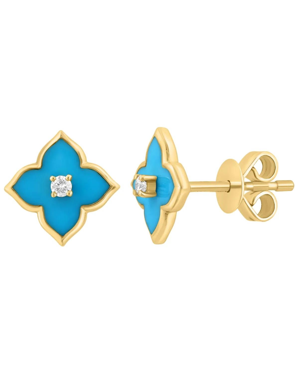 Diamond Accent and Turquoise Earrings (0.03 ct. t.w.) in 14k Yellow Gold by Effy Collection