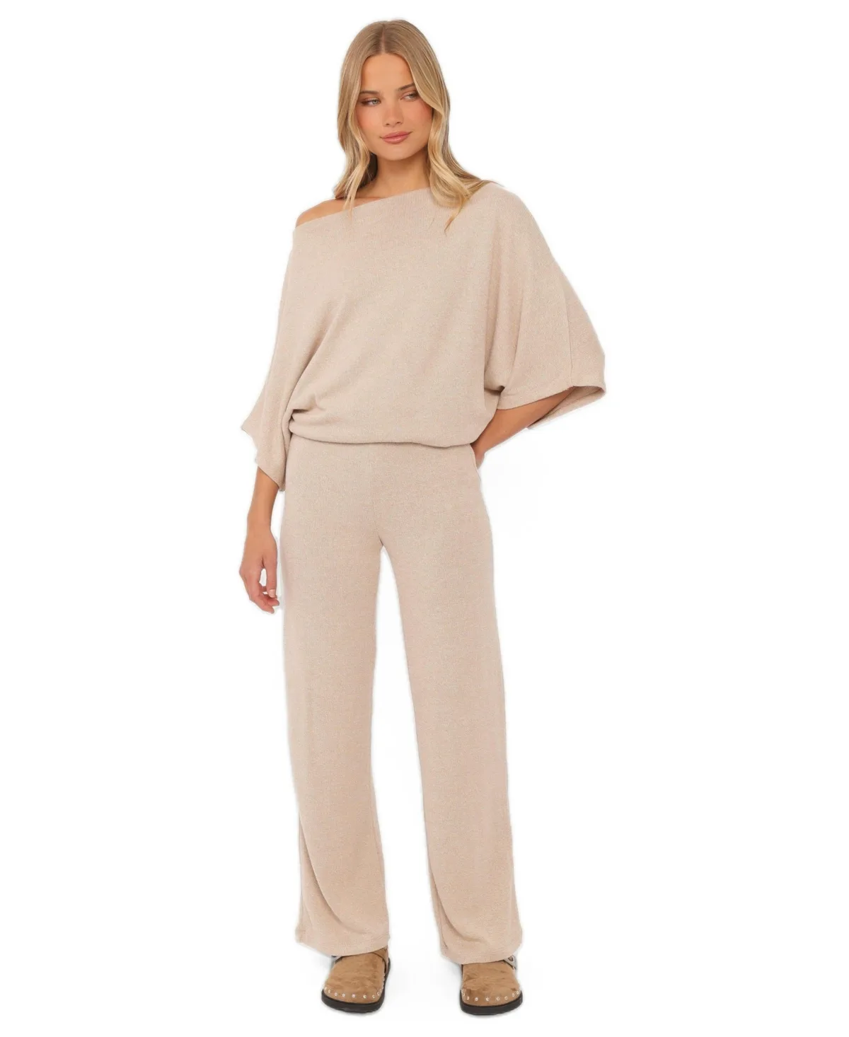 Salome Off-Shoulder Wide-Leg Knit Top and Pants, 2-Piece Set by Petal and Pup