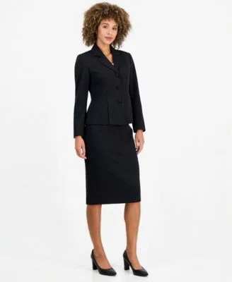 Peplum Pencil Notched Collar Jacket Skirt 2 Piece Set by Le Suit