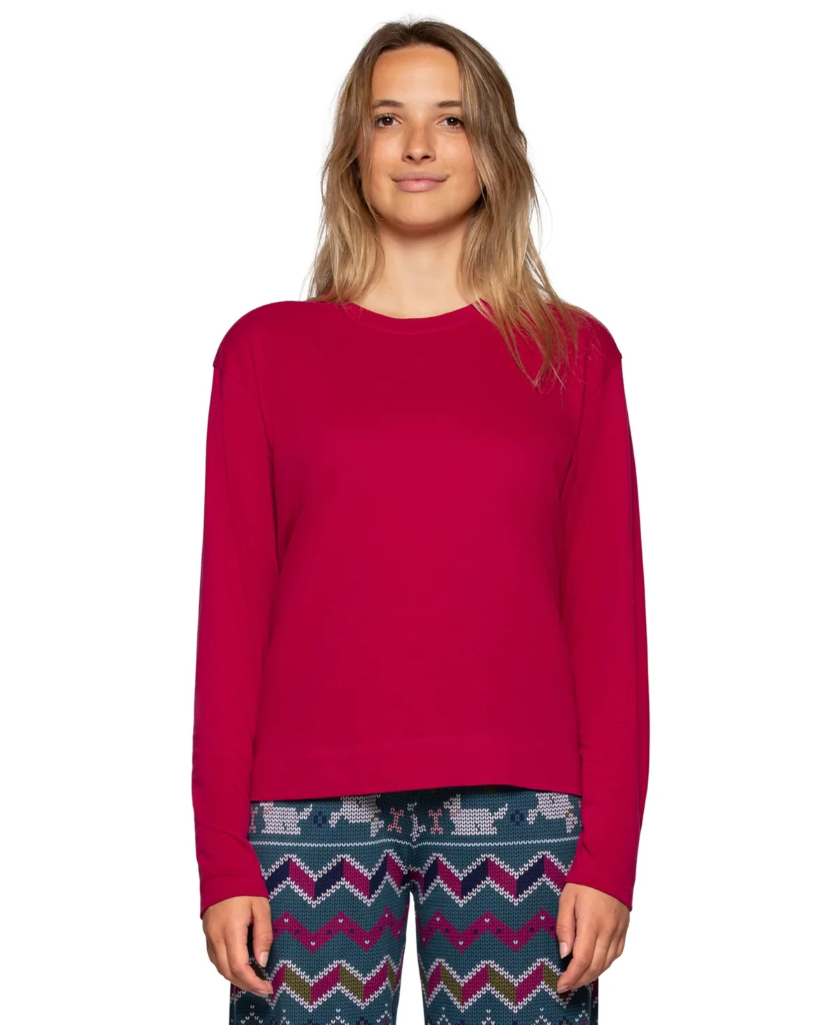 Cotton Candied Long Sleeve Boxy Pajama Top by HUE