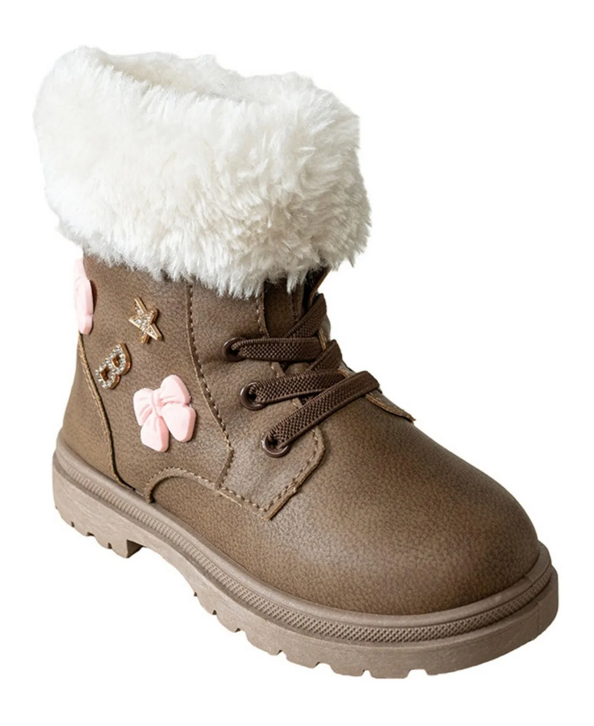 Faux Fur Collar Lace-Up Chunky Lug Sole Boots by bebe