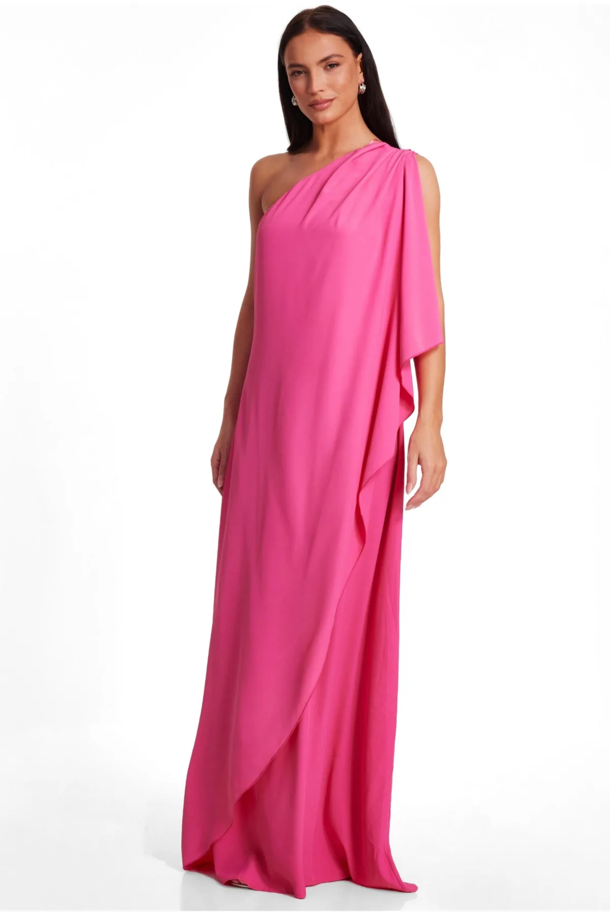 One Shoulder Frill Detail Crepe Maxi Dress