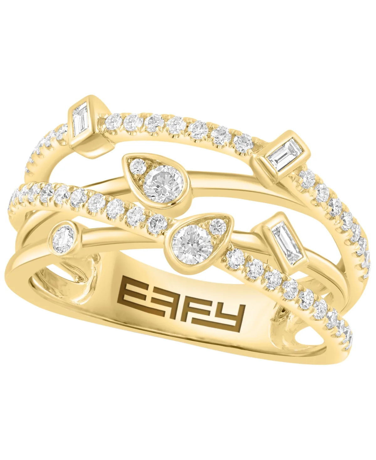 Baguette and Round Diamond Ring (1/2 ct. t.w.) in 14k Yellow Gold