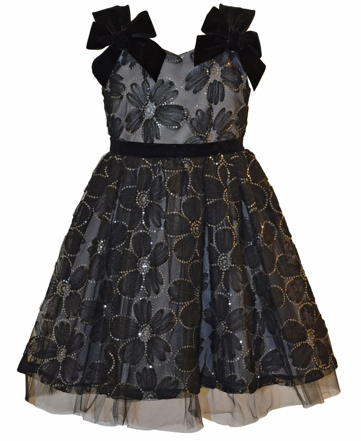 Fit & Flare V-Neckline Bow Shoulder Accents Dress by Bonnie Jean