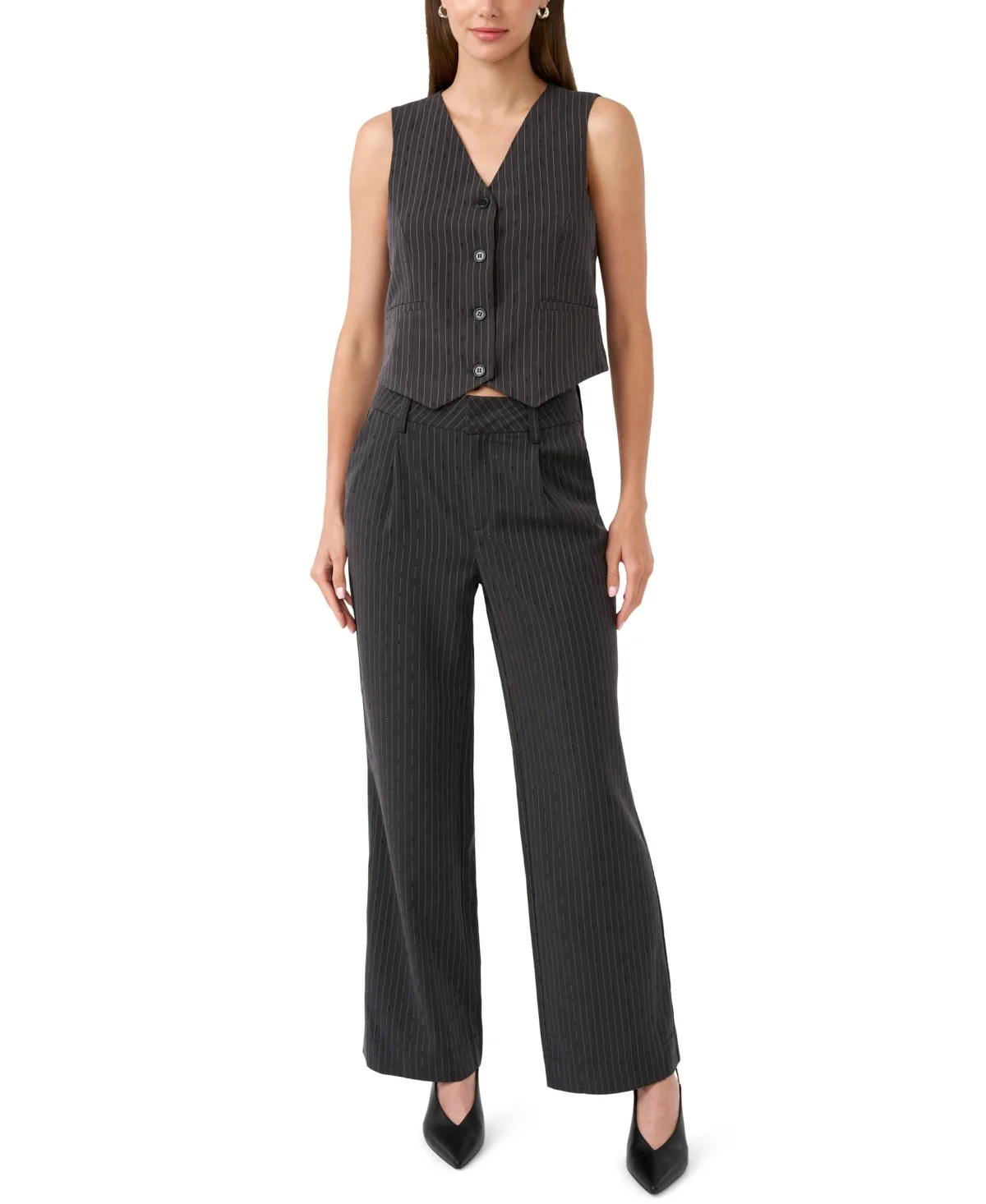 RM by Rebecca Minkoff Wide Leg Pinstripe Embellished Pant by Rebecca Minkoff