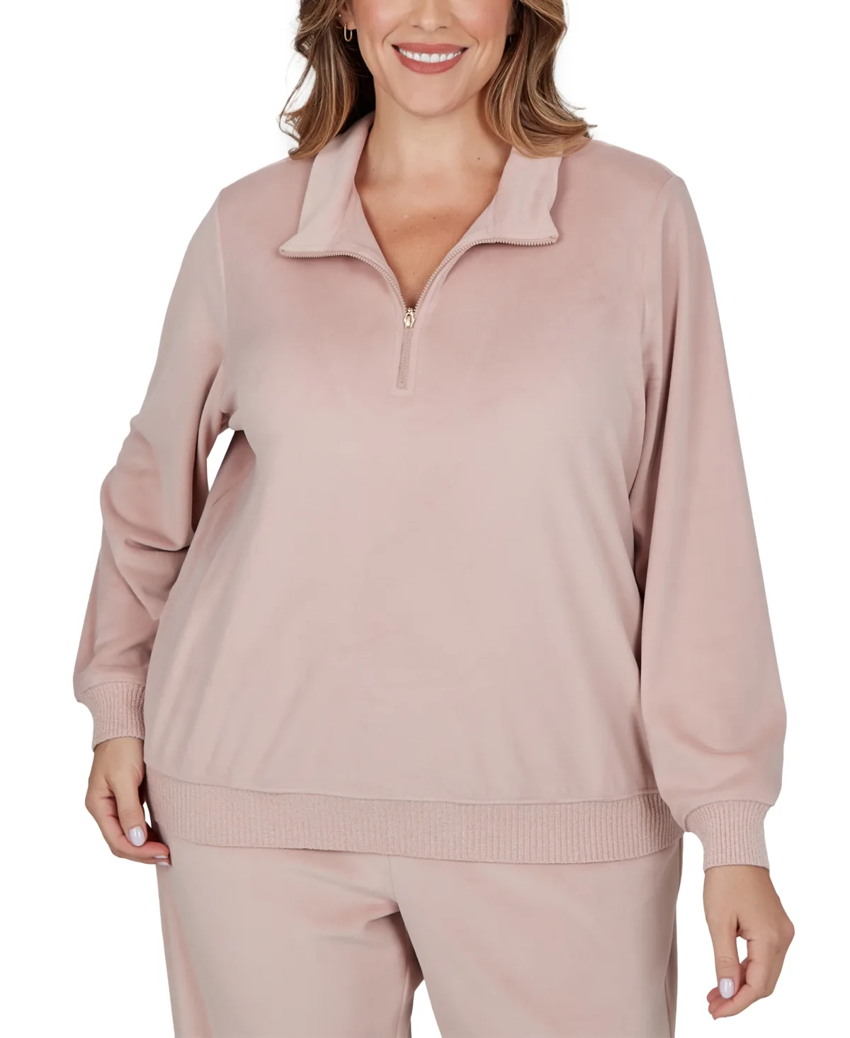 Quarter-Zip Stand-Collar Long-Sleeve Top by Alfred Dunner