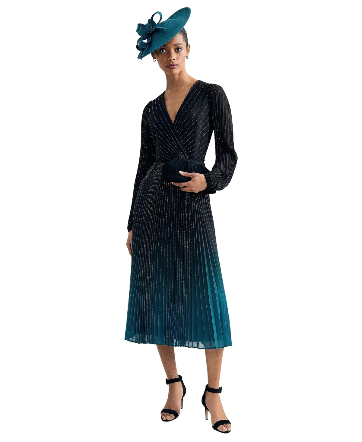 Simara Pleated V-Neck Midi Dress by Phase Eight
