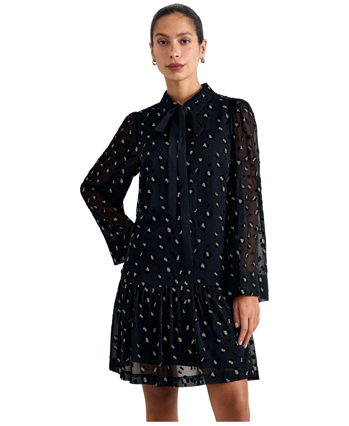 Ines Leopard-Print Sequin Tie-Neck Mini Dress