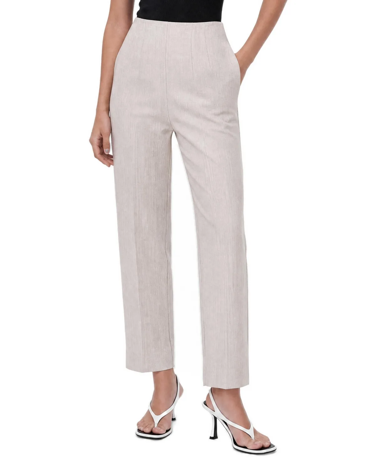 Straight Leg Cropped Trousers - Stone by Nocturne