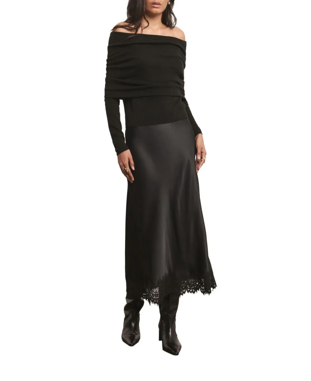 Satin Lace Trim Maxi Skirt by Mint Velvet