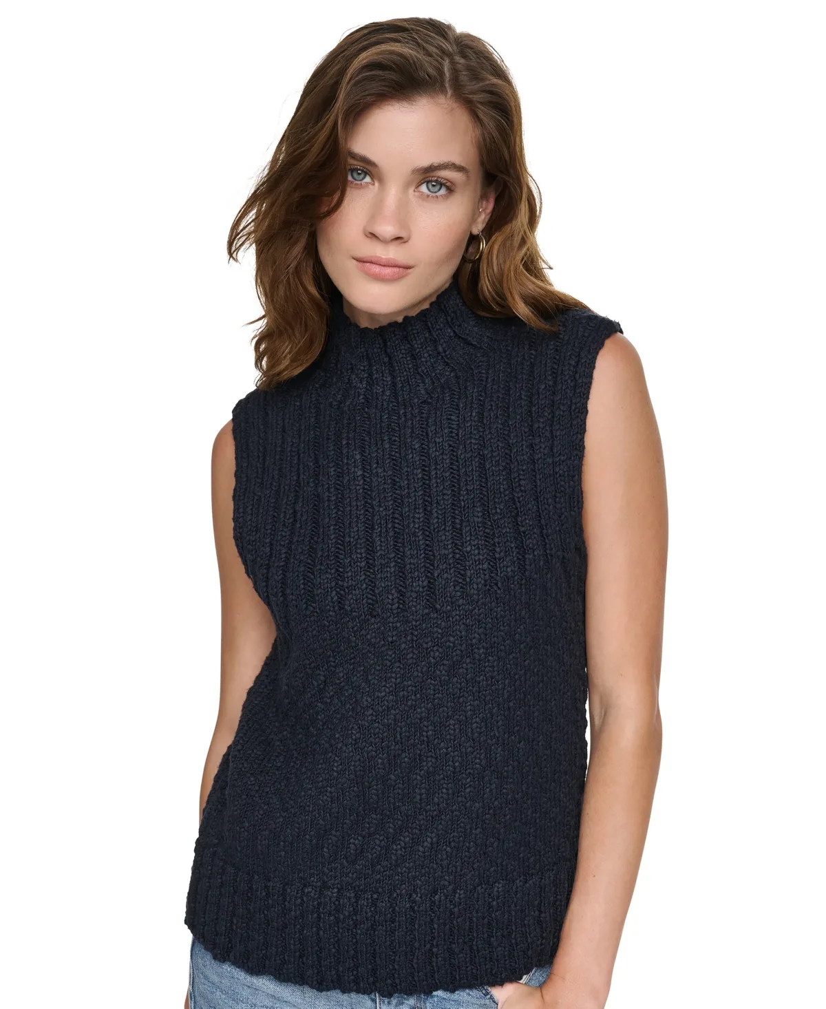 Sleeveless Mock Neck Ribbed Sweater by DKNY