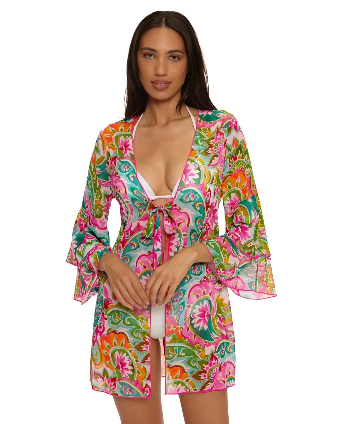 La Vie Plunge-Neck Tie-Front Sheer Tunic by Becca