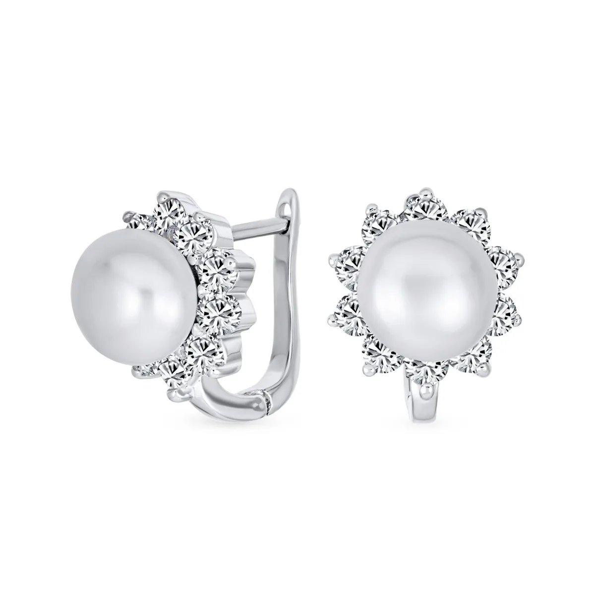 Classic Pearl Stud Earrings, Sterling Silver Huggie Latch Back by Bling Jewelry