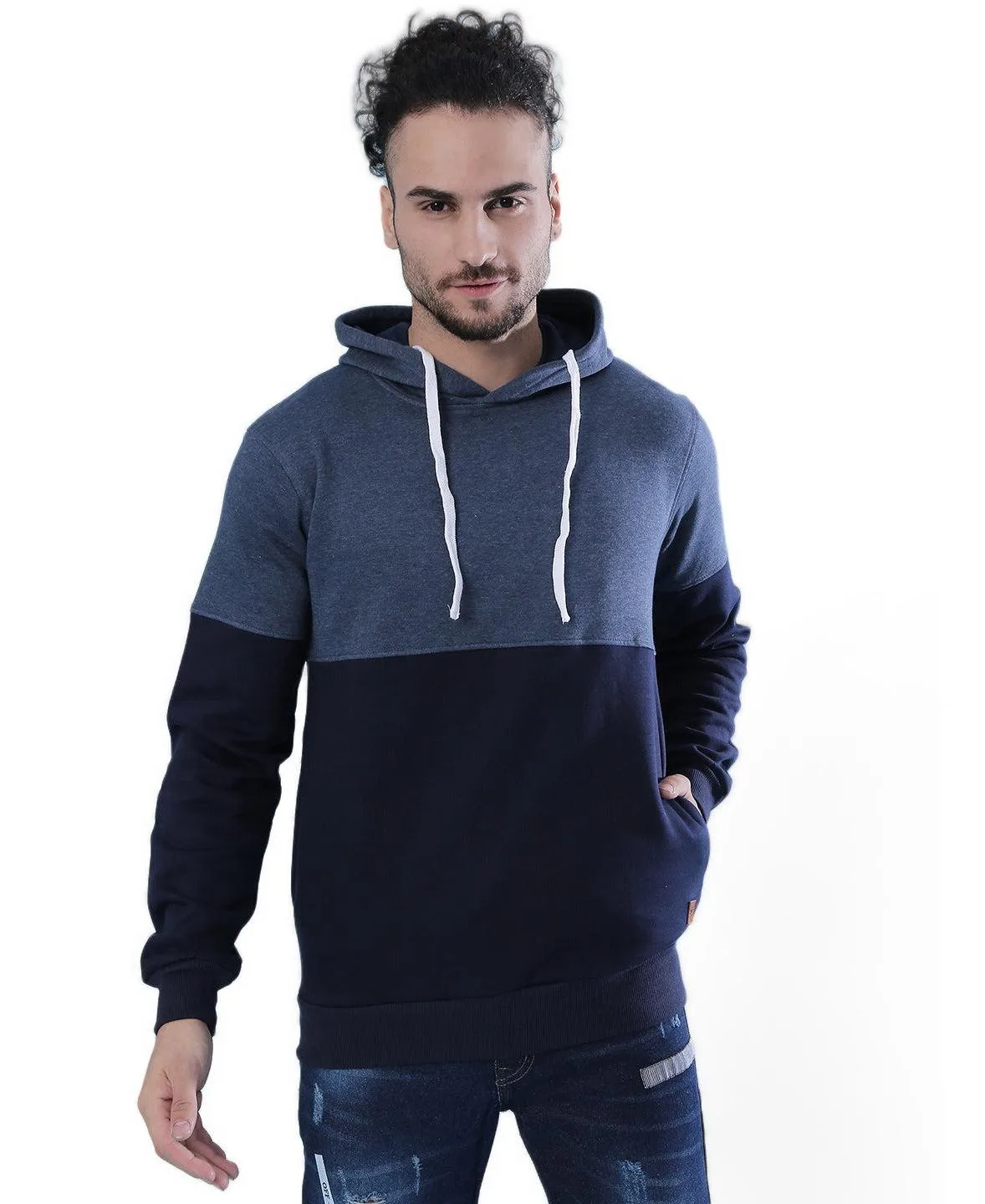Colorblocked Long-Sleeve Kangaroo-Pocket Pullover Hoodie by Cahoot