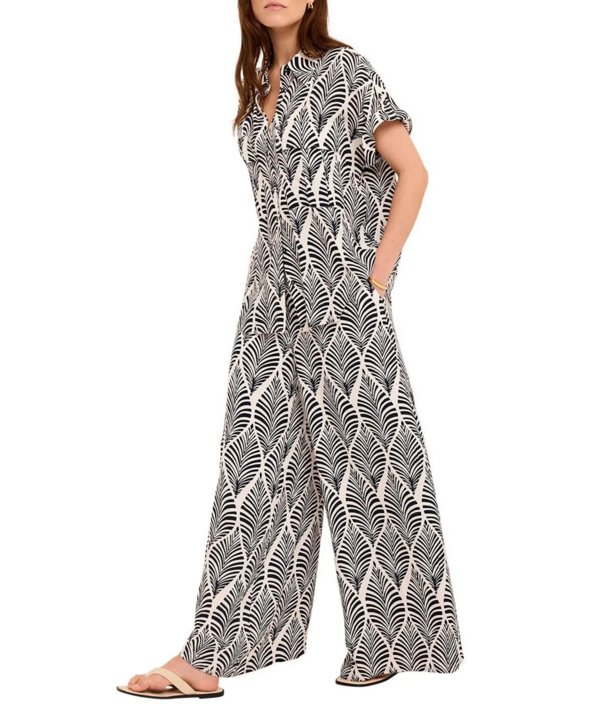Leaf Print Wide Leg Trousers by Mint Velvet