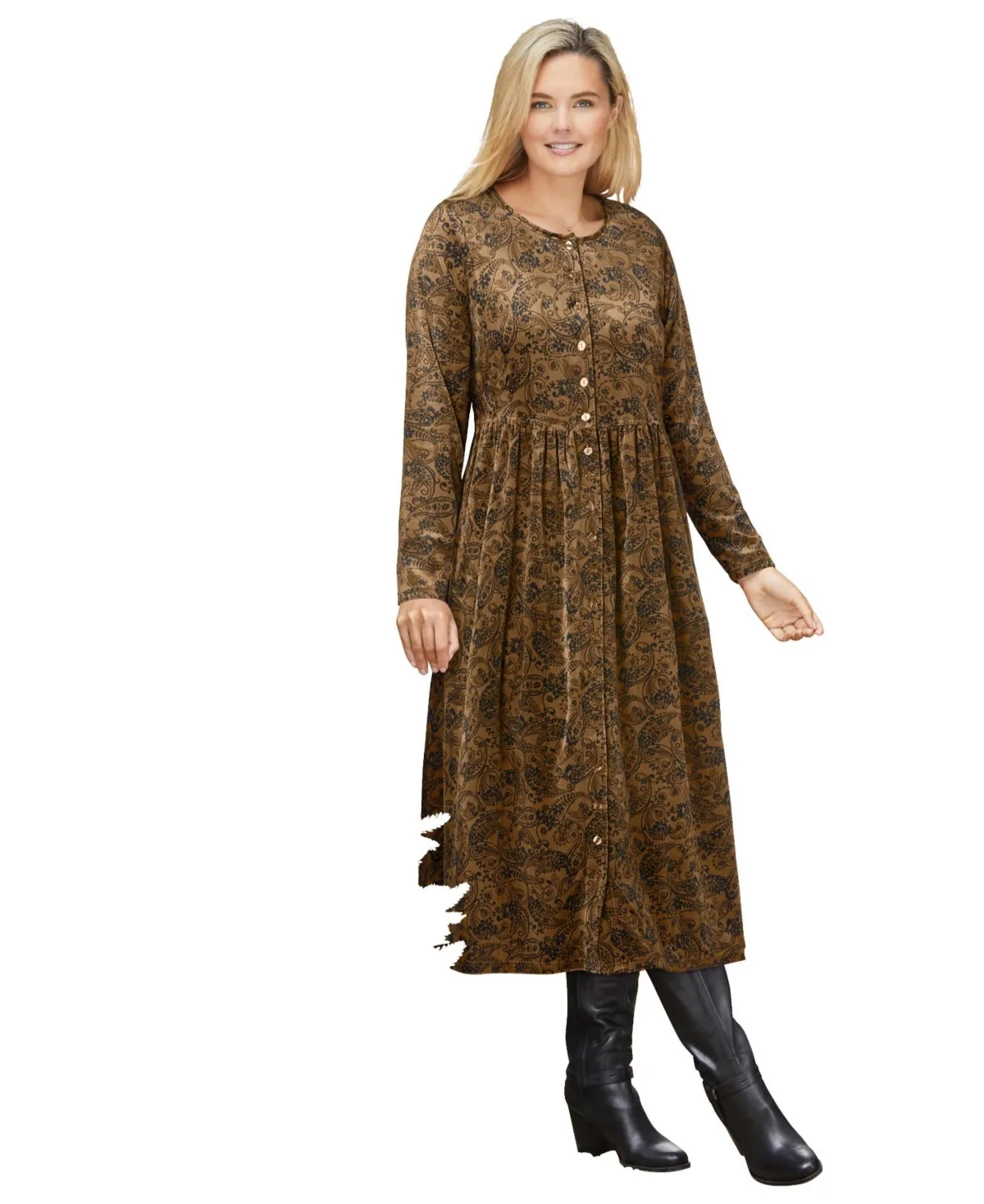 21-Button Velour Dress by Woman Within