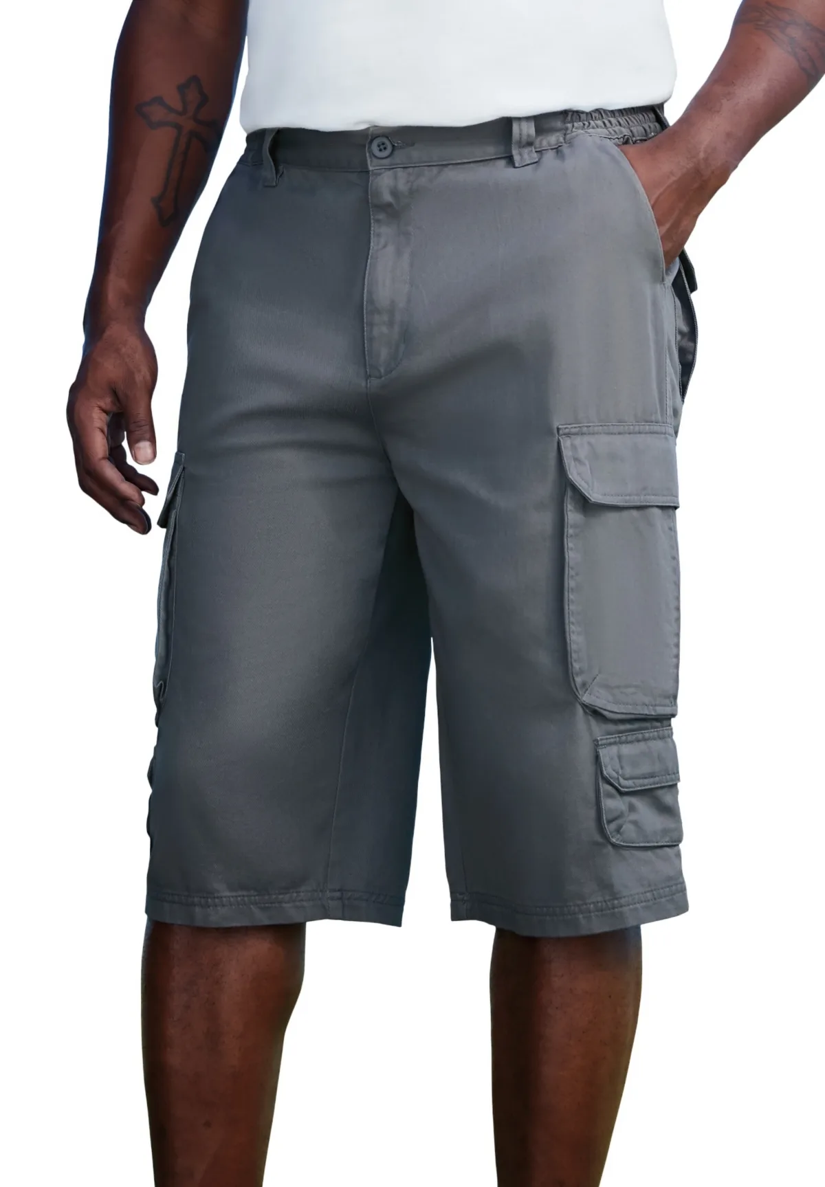 14" Side Elastic Cargo Shorts - Steel by Kingsize