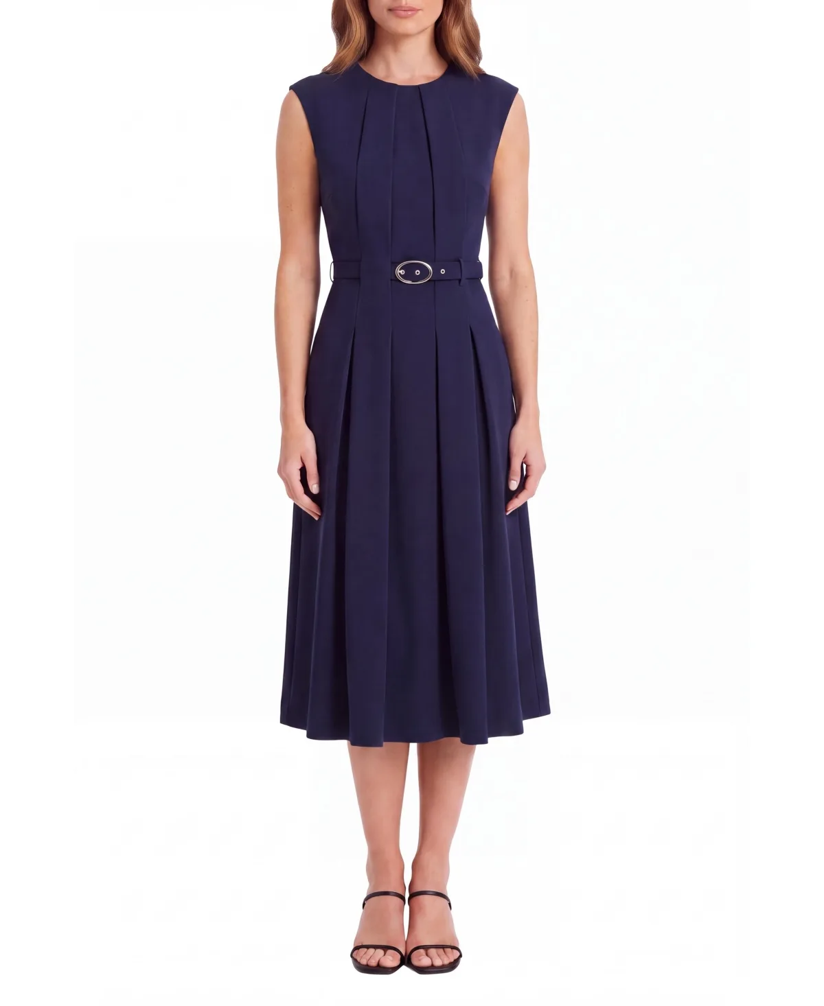 Sleeveless Pleated Fit & Flare Midi Dress