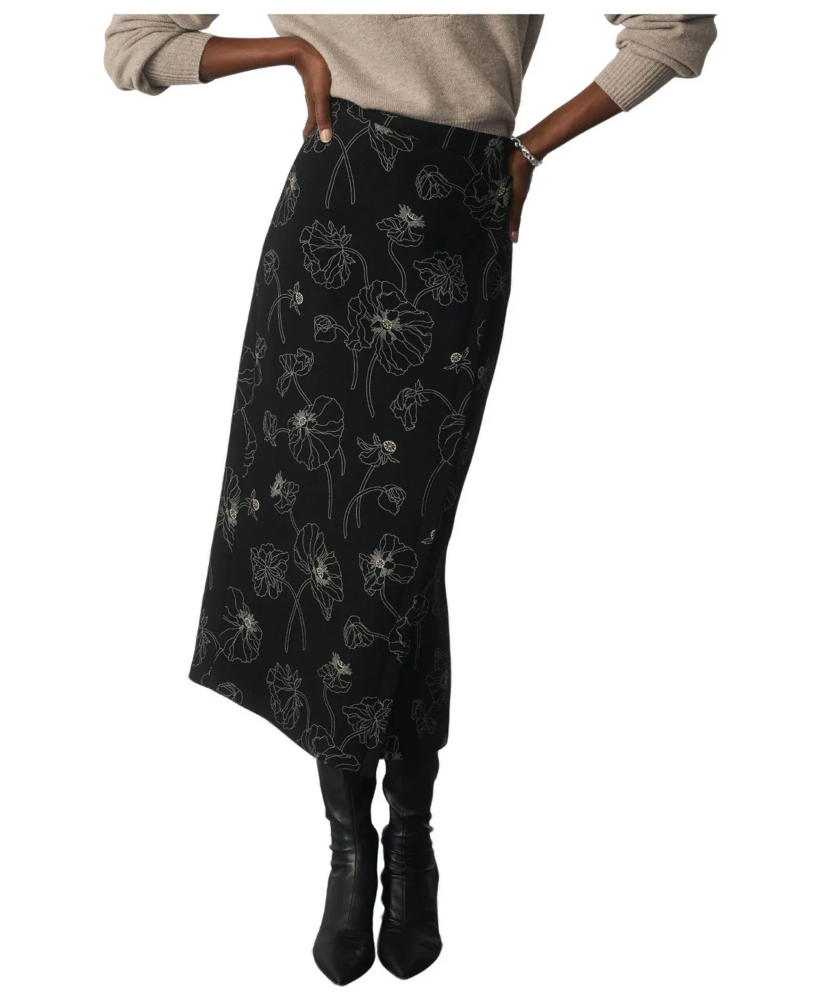 Mid Rise Printed Wool Midi Skirt by The Fold
