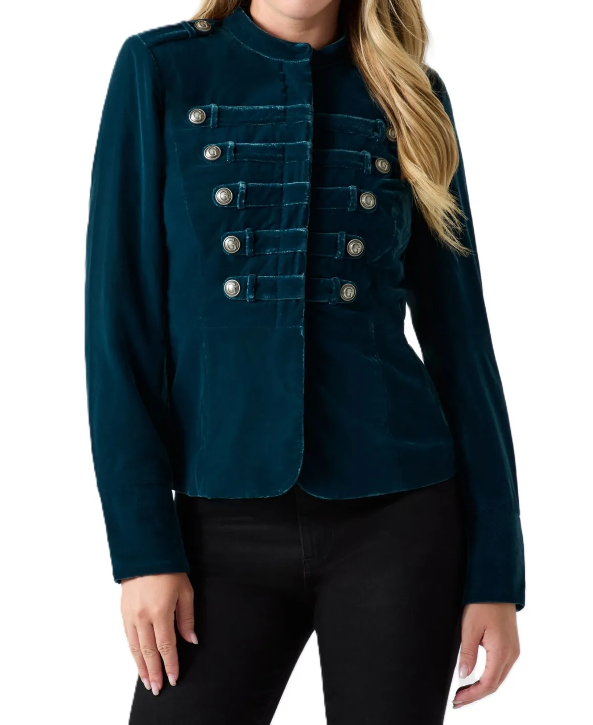 Elena Military High-Neck Long-Sleeve Band Jacket by GUESS