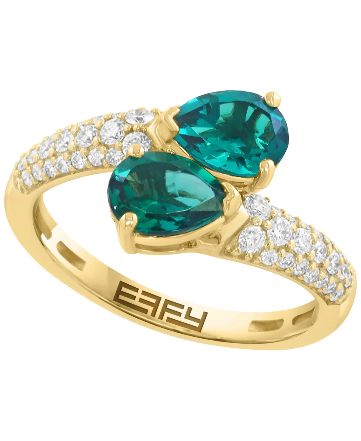 Lab Grown Diamond (1/3 ct. t.w.) and Lab Grown Emerald Pear (1-1/2 ct. t.w.) Ring in 14k Yellow Gold