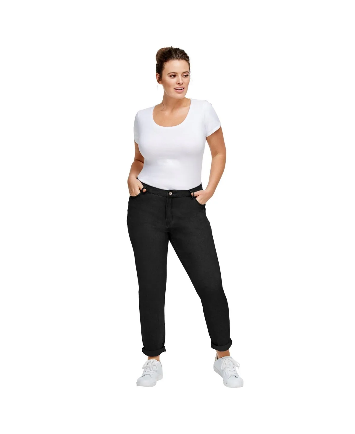 Mid-Rise Stretch 5-Pocket Relaxed Fit Boyfriend Jeans by Ellos
