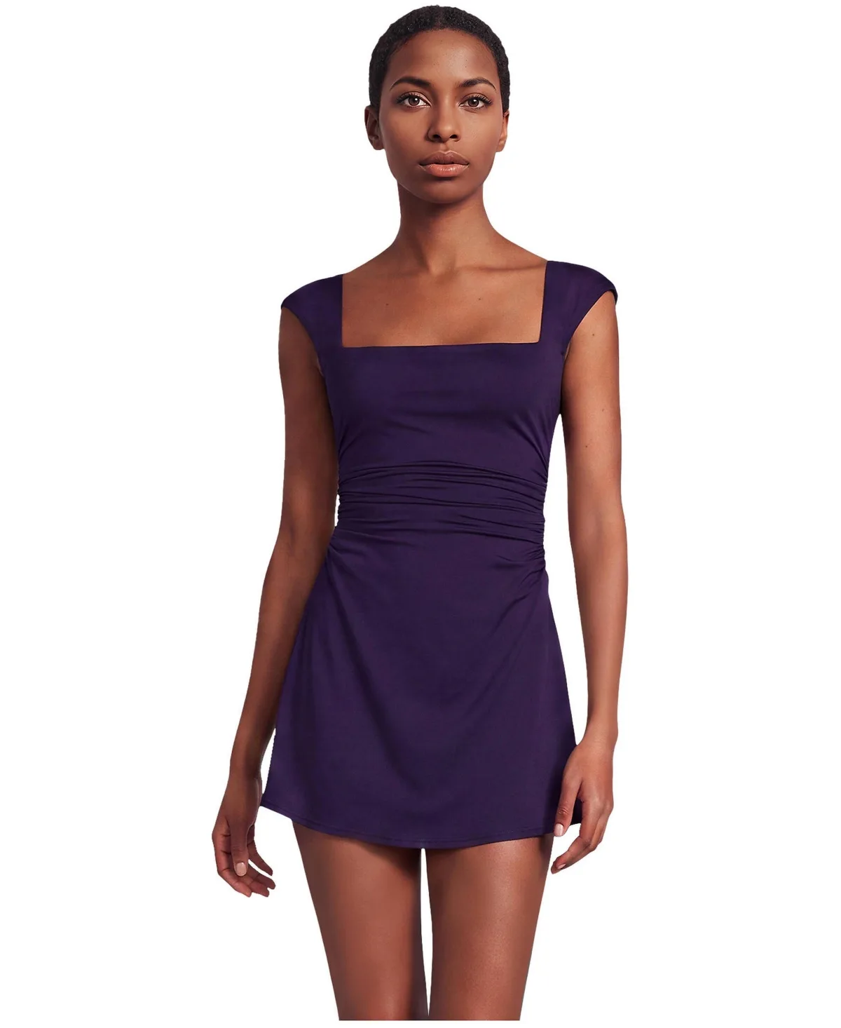 New Smoothing Square Neck Ruched Swim Dress Swimsuit by Lands' End