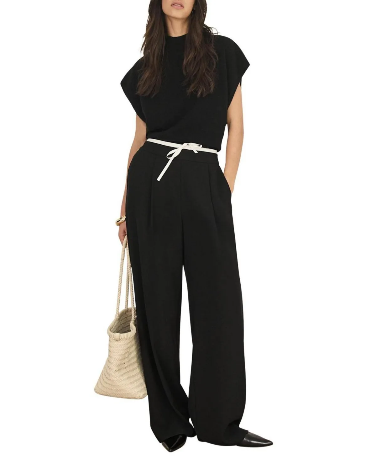 Contrast Waist Wide Leg Trousers by Mint Velvet