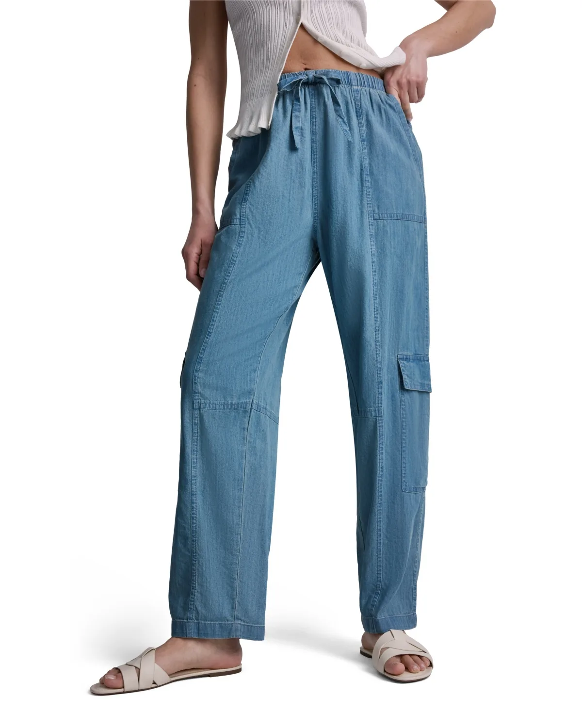 Pull-On Chambray Cargo Pants by BCBG